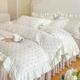 Purpdrank   Princess Style Lace Bed Skirt Four Piece Set Small Floral Print Soft Bedding Set Cotton Fabric Skin Friendly Nude Sleeping Sheet