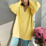 Purpdrank  Women's Candy Colored Casual Cardigan Sweater Coat Loose Fit ort Outerwear Faionable Ladies' Knitwear