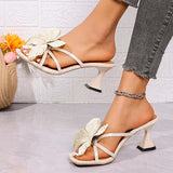 Purpdrank  Designer Butterfly-knot Women Slippers Elegant Thick High Heel Shoes Ladies Outdoor Dress Street Style Slides