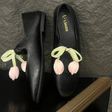 Purpdrank  Round Toe Floral Design Soft Flats Mary Jane Shoes for Women Comfort Low Heel Designer Ballet Flats Ladies Elegant Dress Pumps