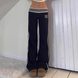 Purpdrank  American Casual Striped Waist Knitted Pants Straight Leg Sports Versatile Slimming Digital Print Sweatpants for Women