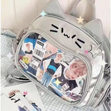 Purpdrank  Cat Backpacks PU Shoulder Bag Girls Transparent Pocket Lolita Jk Harajuku Crossbody Bag College Style Backpack PU Crossbody Bag