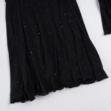 Purpdrank  Sexy Sparkly Sheer Mesh Party Dress Women Fashion Black Tie-up Low Cut Front Long Sleeve A Line Mini Midnight Club Dress