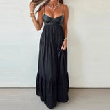 Purpdrank  Fashion Off Shoulder Hollow Guest Dress Leather Patchwork Pleated Evening Dress Sexy Lady V-neck Sleeveless Suspender Long Dress