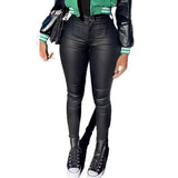 Purpdrank  Black EuropeAn-American Style New High-waisted Elastic Sexy Slim Leather Pants