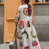 Purpdrank  Women's Floral Long Shirt Dress 3/4 Sleeve Lapel Neck Button-up Flowy Loose Dresses