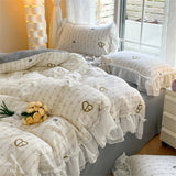 Purpdrank  Korean Princess Style Bedding Set With Lace Skin-friendly Soft Duvet Cover Set Bed Sheet Pillowcases Comforter Four Piece Sets