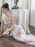 Purpdrank  Elegant Floral Print Sleeveless Maxi Dress Cut-out Waist Design Party Sexy  Backless Straps Colorful Halter Evening Long Dresses