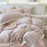 Purpdrank  Princess Style Bedding Sets Ruffle Lace Bow Quilt Cover Romantic Print Bedclothes Home Bedroom Decor Woman Girl Duvet Cover 4pcs
