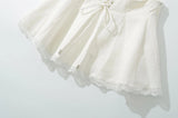 Purpdrank  Holiday Front Cross Lacing up Bandage Bow Zipper Waist Mini Skirt Women White Spliced Lace Hem Ruched Swing A-lined Skirts Black