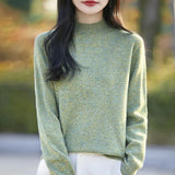 Purpdrank  Women's Loose Fit Knitted Sweater Half High Collar Soft Fleece Winter Thickened Floral Thread Knit Top Lazy Base Layer Shirt