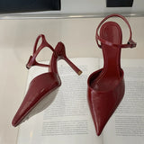 Purpdrank  Summer Fashion Stiletto Sandal Women Ankle Strap Pumps Elegant Pointed Toe Red High Heels Wedding Prom Shoes Zapatos Mujer