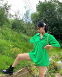 Purpdrank  Women's Terry Cloth Dress Green T-Shirt Collar Loose Fit Casual Spring Summer Maxi Dress