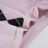 Purpdrank  Fashion Argyle Print Matching Set Women's Zip-up Front V-Neck Long Sleeve T Shirt&Shorts 2 Piece Outfit Casual Lounge Wear