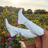 Purpdrank  Vintage Western Cowgirl Embroidered Knee-High Boots For Women Fashion Comfort Point Toe Chunky Heels Cowboy Long Booties Woman