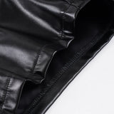 Purpdrank  Dark Pu Leather Shorts Gothic Multi-Strap Buckle Eyelet Detail Low-Waisted Shorts Punk Style Streetwear Party Bottoms Women
