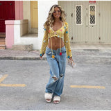 Purpdrank  Chic V-neck Hollow Out Lace-up Top Hip Package Mini Skirts Fashion Long Sleeve Hook Skirt Set for Women 2025 Summer Beach Outfit