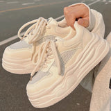 Purpdrank  Summer Hollow Out Thick Bottom Vulcanized Shoes Woman Chunky Platform White Sneakers Women Comfortable Lace Up Sports Shoes