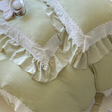 Purpdrank  French Double Layer Lace Ruffles Seersucker Bedding Set Duvet Cover Set Bedsheet Pillowcases INS Style Girls Room Bed Linen Set