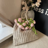 Purpdrank  Rose Crochet Handbag Spring Cute Knitted Shoulder Bag Romantic Designer Floral Hollowed Out Ladies Shoulder Bag Armpit Bag