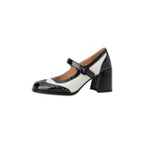 Purpdrank  New Patent Leather Mary Jane Women's Shoes LEISURE Buckle Shallow Pumps Square Toe Thick Heel Shoes Woman Zapatos De Mujer