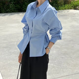 Purpdrank  Spring Summer Casual Women White Shirt Elegant Waist-Tight Long Sleeve Office Lady Blouse Korean Temperament High Quality Shirts