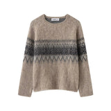 Purpdrank  European style new women's fashionable and versatile round neck long-sleeved jacquard knit sweater.