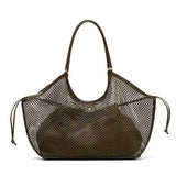 Purpdrank  PU LeatherWomen's Large Capacity Woven Bag Beach Travel Shoulder Bag Handheld Net Bag Fashionable Simple Travel Bag