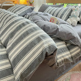 Purpdrank  High Quality Striped Printed Pure Cotton Bedding Sets Skin Friendly Breathable Soft Quilt Kit Non Color Fading Bed Set