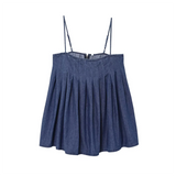 Purpdrank  Women's Denim Spaghetti - Strap Mini Dress Pleated Design for a Casual and Stylish Look