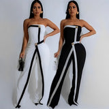 Purpdrank  Elegant Striped Sleeveless Strapless Backless Jumpsuit Women Button Up High Waist Club Party Rompers Skinny One Piece Overalls