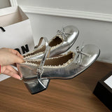 Purpdrank  Sring Autumn Women Mary Jane Shoes Fashion Butterfly-knot Dress Shoes Ladies Concise Outdoor Thick Heel Leather Shoes