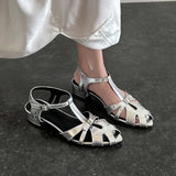 Purpdrank   New Handmade Shoes Genuine Leather Hollow-out Mid Heel Sandals High Quality Soft Comfortable Elegant Ladies Shoes 34-40