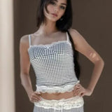 Purpdrank  Sexy Black White Plaid Spliced Lace With Wire Chest Corset Camis Women Side Zipper Crop Top Camisoles Bra Tank Vest