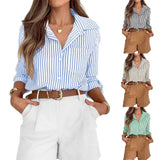 Purpdrank  Spring New Women's Long Sleeve Casual Button Pocket Commuter Striped Shirt