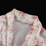 Purpdrank  Women's Printed Loose and Fashionable Casual Dress with Bubble Sleeves and Lace Up High-end A-line Skirt