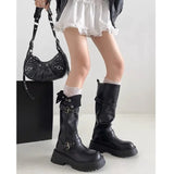 Purpdrank  Fashion Women Black Block High Heels Long Boots New Winter Warm Knee High Boots Soft Leather Thigh High Boots Shoes
