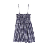 Purpdrank  2 style wears Retro French Blue Gingham Plaid Print Sling Dress Sexy Elastic Body Summer Woman Dresses Strapless Holiday Robe