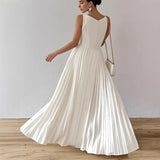 Purpdrank   Sexy Summer White Wrinkled Large Party Dress 2025 Women's Elegant Casual Temperament Lady Chic Evening Gown Vacation
