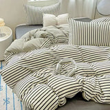 Purpdrank  INS Nordic Bedding Set - 4PC Green/Pink Striped Duvet Cover (Girls' Quilt Set, Queen/King Size Home Decor)