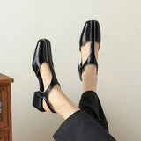 Purpdrank   Summer Women Shoes Split Leather Shoes for Women Square Toe Chunky Heel Women Sandals Retro Cover Toe Ankle Strap Shoes