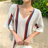 Purpdrank  Summer Bohemian Knitted Women's Tassel Dresses Female Straight V-Neck Short Sleeve Beach Sundress Dress