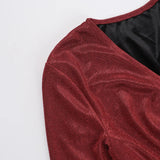 Purpdrank  Spring Fall New Fashion Sexy Lady V-Neck Long Sleeve Bright Silk Slit Dress Shiny Wrap Hip Mini Skirt Girl Casual Clothes Dr439
