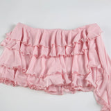 Purpdrank  Hotty Pink Tierred Ruffled Hem A-line Skirt Sweet Style Women Mesh Mini Skirts with Shorts Under Fashion Clubwear