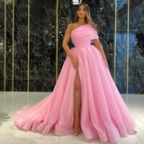 One Shoulder Prom Dresses Formal Dresses High Side Slit Tulle A-Line Polychrome Custom For Women Evening Party Dress Vestidos