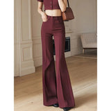 Purpdrank  Ankela Red High Waist Wide Leg Pants Women's Loose Lazy Style Trousers Straight Cut Slimming Effect Autumn Fashion Long Pants