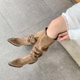 Purpdrank - 2023 New Western Women Knee-High Boots Autumn Winter Cow Suede Leather Quality Office Lady Casual Shoes Retro Black Woman Boots