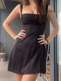 Purpdrank   Women Fashion Black Embroidery Backless Zipper Mini Dress Vintage Straps Square Collar Female Chic Lady Dresses