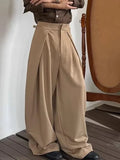 Purpdrank  American Retro Pleated Design Casual Pants Men Women Trendy Loose Match All Wide Leg Floor Length Suit Long Pants