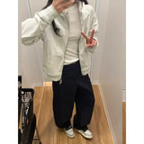 Purpdrank  Casual Tailored Pants Loose Fit Spring Early Loose Straight Leg Workwear Trousers Dark Blue Waist Head Cross-Border Hits